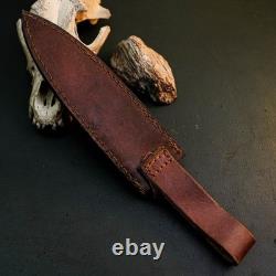 12.5 Couteau dague en acier inoxydable pleine soie, manche en bois, lame fixe, étui en cuir