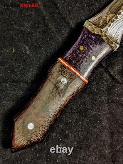12 Dagues de Chasse en Acier Damas Forgées à la Main Anciennes avec Poignée en Micarta + Housse