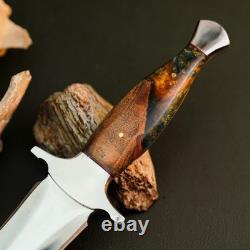 13,2 Poignard en acier inoxydable à lame fixe et pleine soie, manche en bois et étui en cuir