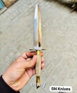 13 Couteau Bowie dague de chasse fait main sur mesure en acier à outils D2 avec manche en laiton et étui