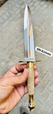 13 Couteau Bowie dague de chasse fait main sur mesure en acier à outils D2 avec manche en laiton et étui