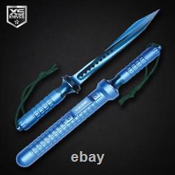 14 COUTEAU DE CHASSE DAGUE TRIPLE TWISTED BLUE TRI BLADE WARTECH AVEC ÉTUI EN BOIS