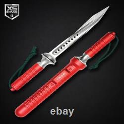 14 Couteau de chasse à lame triple tordue rouge WARTECH Tri Blade avec étui en bois