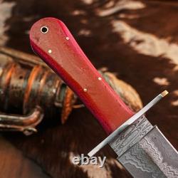 15,2 Couteau-dague artisanal en acier damassé, pleine soie, manche en résine + étui