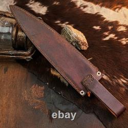 15,2 Couteau-dague artisanal en acier damassé, pleine soie, manche en résine + étui
