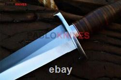 17 Couteau de chasse Viking en acier J2 fait main avec manche en cuir empilé