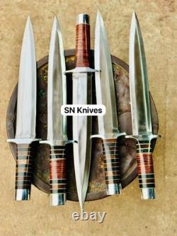 5 pièces - Dague Arkansas Toothpick faite à la main en acier D2, couteau de chasse et fourreau en cuir
