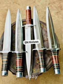 5 pièces - Dague Arkansas Toothpick faite à la main en acier D2, couteau de chasse et fourreau en cuir