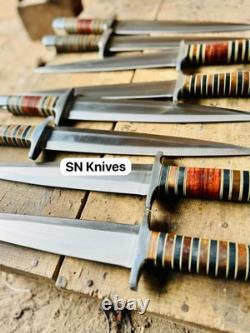 8pcs Dague Arkansas Toothpick Fabriquée à la Main Dague D2 Couteau de Chasse avec Étui en Cuir