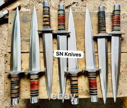 8pcs Dague Arkansas Toothpick Fabriquée à la Main Dague D2 Couteau de Chasse avec Étui en Cuir
