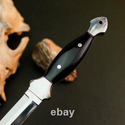 9.2 Couteau dague en acier inoxydable pleine soie, manche en os, lame fixe, étui en cuir