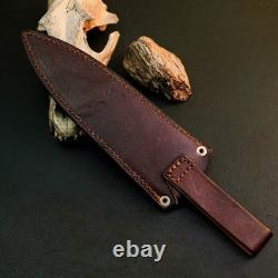 9.3 Couteau poignard en acier inoxydable pleine soie, manche en bois, lame fixe, étui en cuir