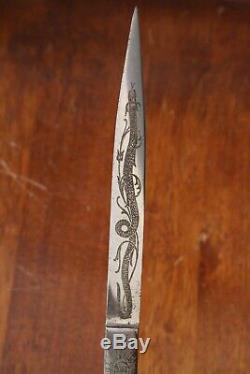 Antique 19ème Siècle Couteau Gaucho Venenoza Poignard Épée Manche En Os De La Lame Du Dragon