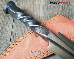 Athame en acier forgé à la main, poignard en acier torsadé lourd, couteau de chasse rituel
