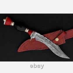 Belle dague de chasse en acier damas de 15'' faite sur mesure avec fourreau en cuir
