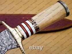 Belle dague en acier damas fait main sur mesure avec étui en cuir.