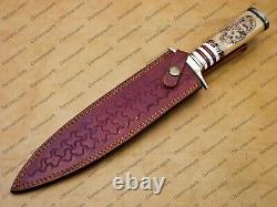 Belle dague en acier damas fait main sur mesure avec étui en cuir.