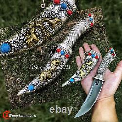 Bête de combat tibétaine Machete Couteau court en acier à ressort tranchant Dao Dagger Tanto