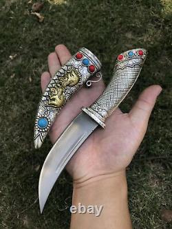 Bête de combat tibétaine Machete Couteau court en acier à ressort tranchant Dao Dagger Tanto