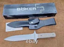 Boker Plus Schanz Dague Intégrale SID, 440C sablée, avec fourreau en cuir noir