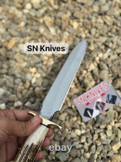COUTEAU DE CHASSE BOWIE EN ACIER D2 FAIT MAIN 13' AVEC FOURREAU POUR CAMPING