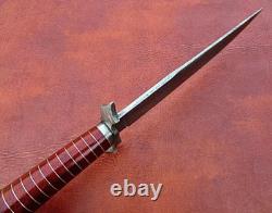 Couteau Bowie en Damas sur Mesure Fait Main Lame de Plein Air avec Étui en Cuir