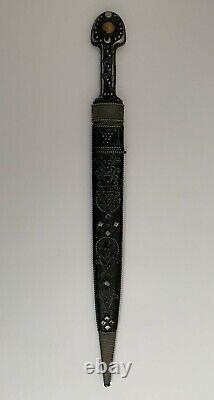 Couteau Dagger Sibérien Vintage Avec Gaine En Argent Nickel Et Poignée Rare