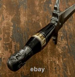 Couteau Dague Art en Damas Rare Personnalisé avec Manche en Bois de Cerf Impact Cutlery