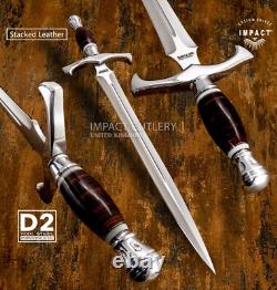 Couteau Dague Épée Fuller D2 Personnalisé Impact Cutlery Cuir Empilé