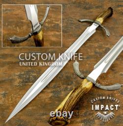 Couteau Dague Épée Règle D2 28,50 Impact Cutlery Rare Personnalisé Couronne Bois de Cerf