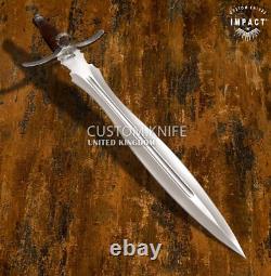 Couteau Dague Épée Sur-Mesure en Acier Damas avec Garde en Cuir Rare et Unique
