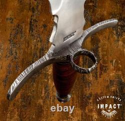 Couteau Dague Épée Sur-Mesure en Acier Damas avec Garde en Cuir Rare et Unique