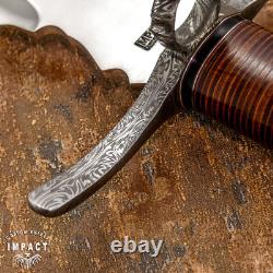 Couteau Dague Épée Sur-Mesure en Acier Damas avec Garde en Cuir Rare et Unique