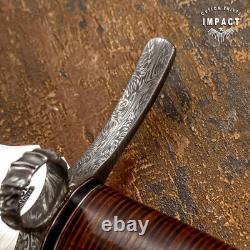 Couteau Dague Épée Sur-Mesure en Acier Damas avec Garde en Cuir Rare et Unique