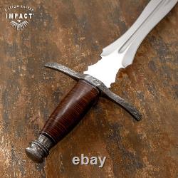 Couteau Dague Épée Sur-Mesure en Acier Damas avec Garde en Cuir Rare et Unique