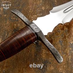 Couteau Dague Épée Sur-Mesure en Acier Damas avec Garde en Cuir Rare et Unique