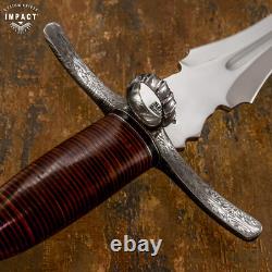 Couteau Dague Épée Sur-Mesure en Acier Damas avec Garde en Cuir Rare et Unique