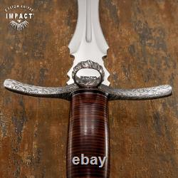 Couteau Dague Épée Sur-Mesure en Acier Damas avec Garde en Cuir Rare et Unique
