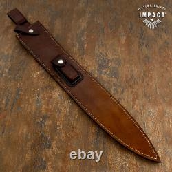 Couteau Dague Épée Sur-Mesure en Acier Damas avec Garde en Cuir Rare et Unique