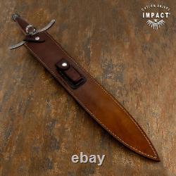 Couteau Dague Épée Sur-Mesure en Acier Damas avec Garde en Cuir Rare et Unique