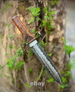 Couteau Dague Viking en Cuivre Damas SSB Fait Main avec Gaine en Cuir