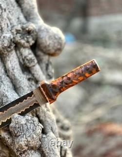 Couteau Dague Viking en Cuivre Damas SSB Fait Main avec Gaine en Cuir