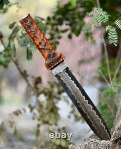 Couteau Dague Viking en Cuivre Damas SSB Fait Main avec Gaine en Cuir