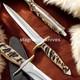 Couteau Dague Vintage En Acier J2 Forgé à La Main, Plein Tang, Avec Manche En Corne De Bélier Pour Chasse Premium
