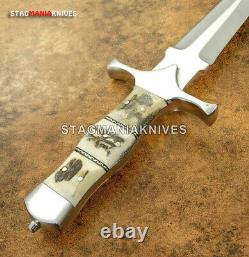 Couteau De Chasse À Poignard En Acier J2 Fabriqué À La Main Vintage Poignée D'autodéfense Stag Antler