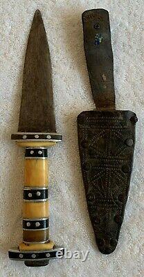 Couteau De Poignard Tribal Africain Éthiopien Authentique W Case 4 1/2, Poignée D'inlay Os
