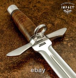 Couteau d'art poignard Impact Cutlery rare sur mesure D2 épée cuir empilé