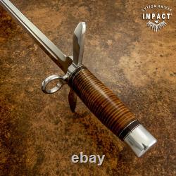 Couteau d'art poignard Impact Cutlery rare sur mesure D2 épée cuir empilé