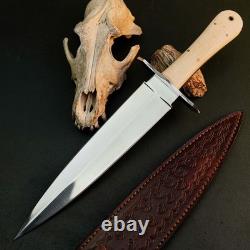 Couteau-dague 11,0 en acier inoxydable, pleine soie, manche en bois, lame fixe et étui en cuir