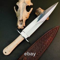 Couteau-dague 11,0 en acier inoxydable, pleine soie, manche en bois, lame fixe et étui en cuir